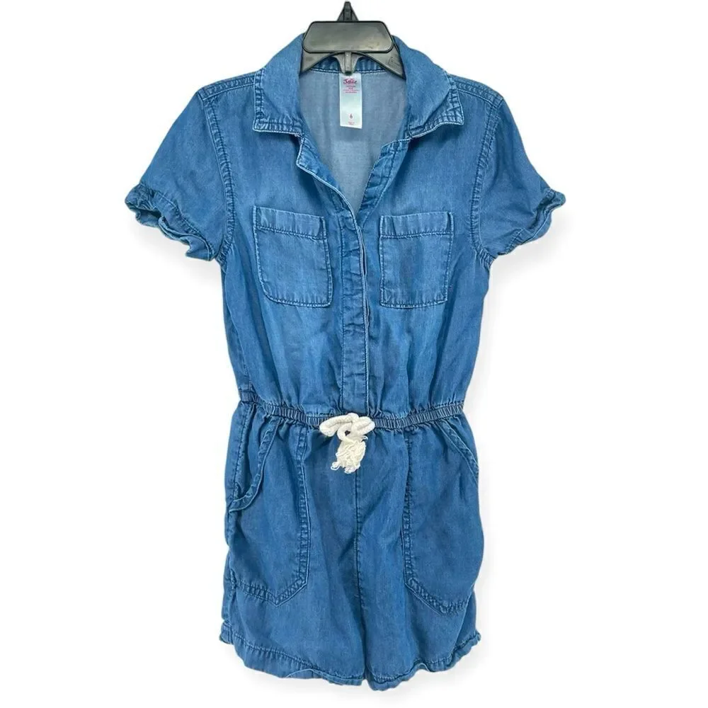 Justice Girl’s Blue Chambray Lyocell Short Sleeve One Piece Romper Size 6
